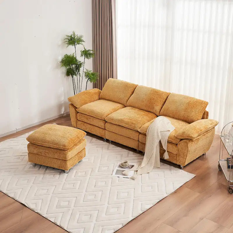 Gelbes 101,6" Chenille L-förmiges Ecksofa mit Ottoman