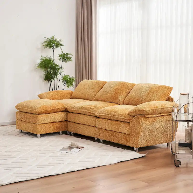 Gelbes 101,6" Chenille L-förmiges Ecksofa mit Ottoman