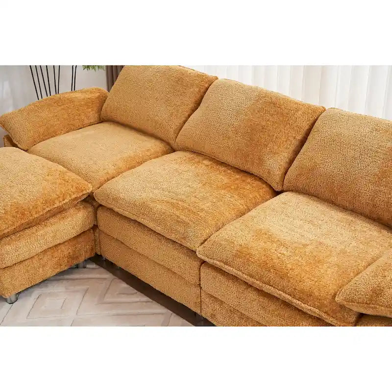 Gelbes 101,6" Chenille L-förmiges Ecksofa mit Ottoman