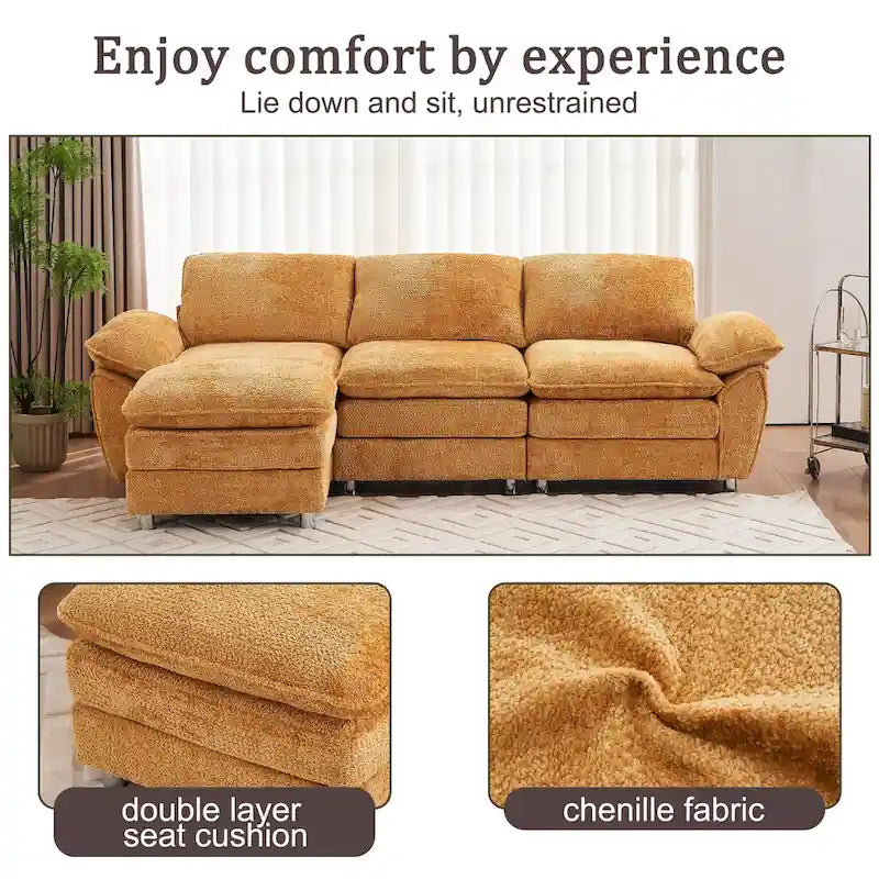 Gelbes 101,6" Chenille L-förmiges Ecksofa mit Ottoman