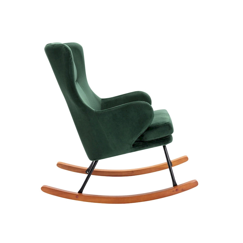 Mid-Century Modern Schaukelstuhl, Samt, Kautschukholz und Stahlbeine