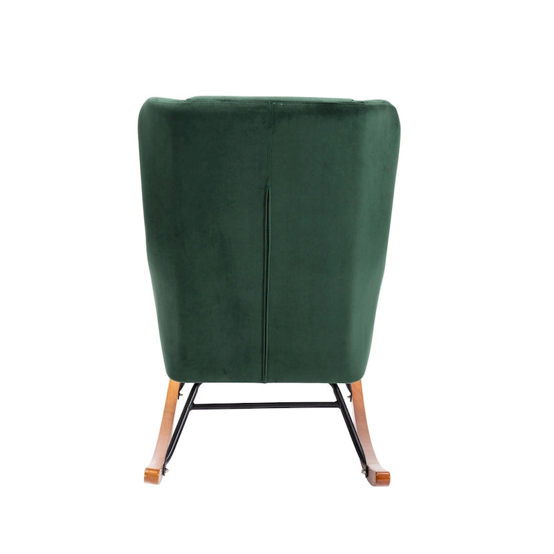 Mid-Century Modern Schaukelstuhl, Samt, Kautschukholz und Stahlbeine