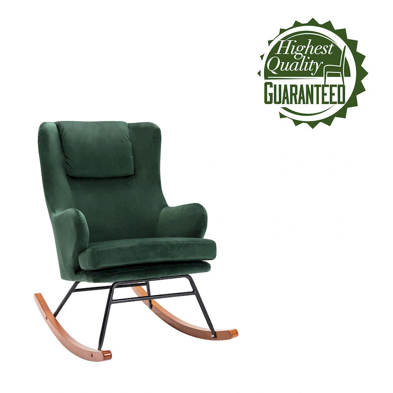 Mid-Century Modern Schaukelstuhl, Samt, Kautschukholz und Stahlbeine