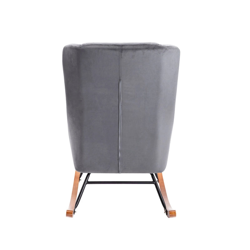 Mid-Century Modern Schaukelstuhl, Samt, Kautschukholz und Stahlbeine