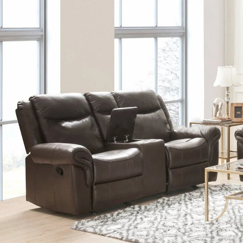 Leder-Motion-Loveseat mit Konsole und USB-Anschluss in Braun