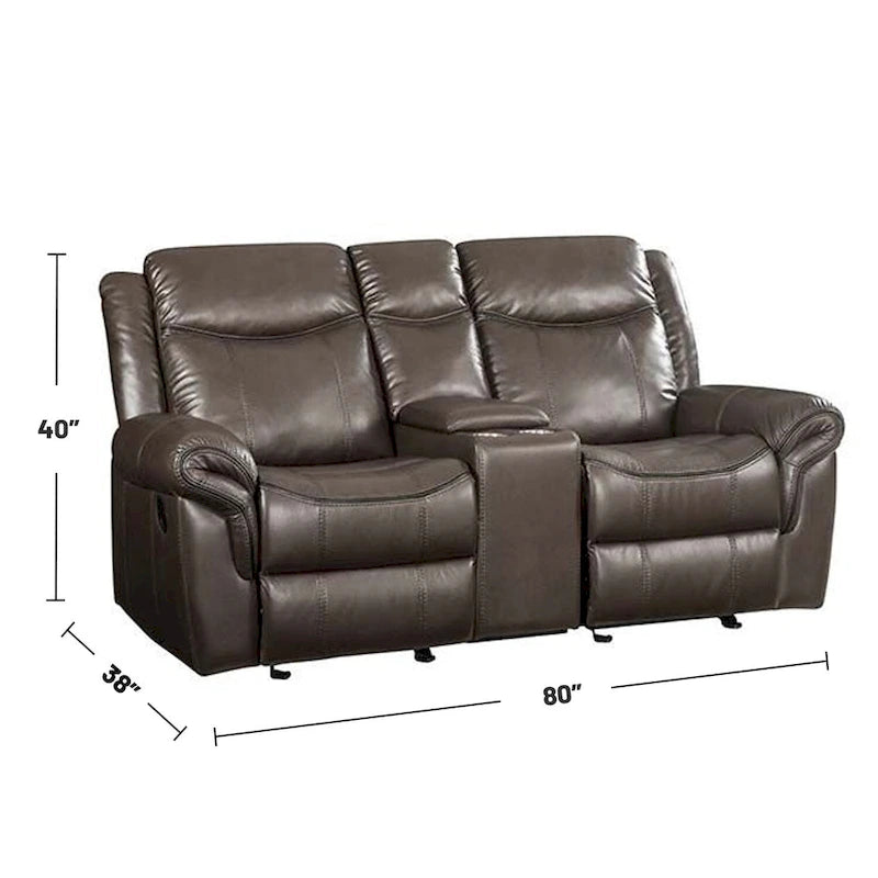 Leder-Motion-Loveseat mit Konsole und USB-Anschluss in Braun