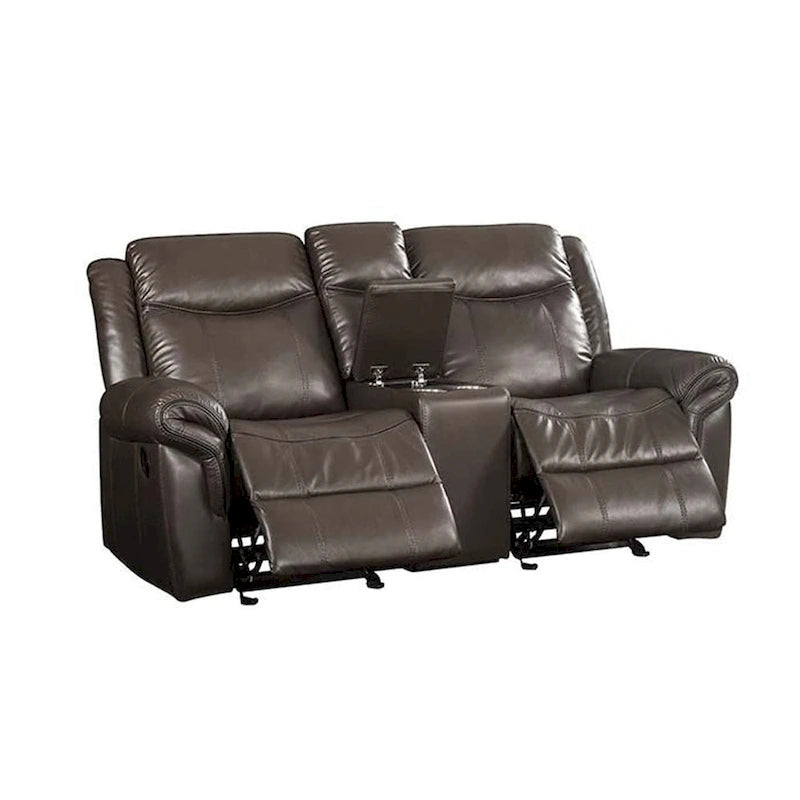 Leder-Motion-Loveseat mit Konsole und USB-Anschluss in Braun