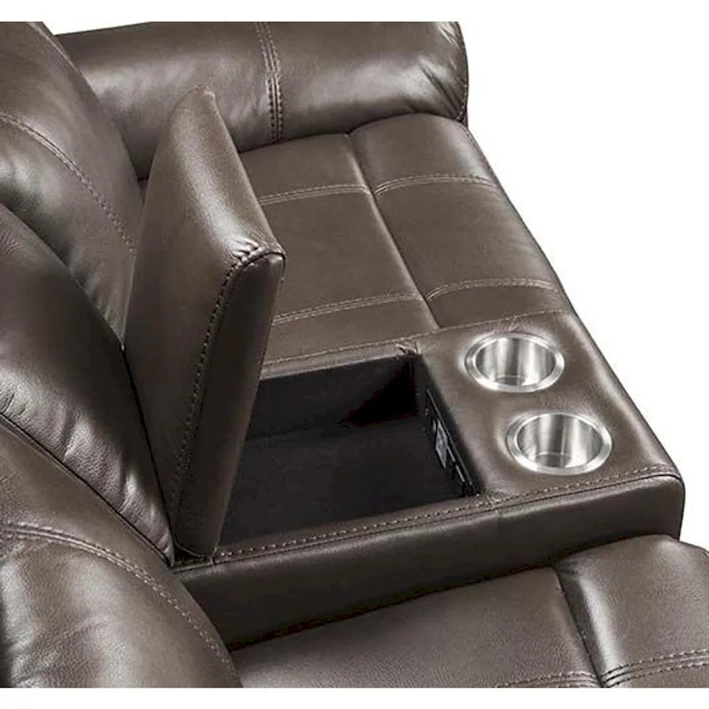 Leder-Motion-Loveseat mit Konsole und USB-Anschluss in Braun
