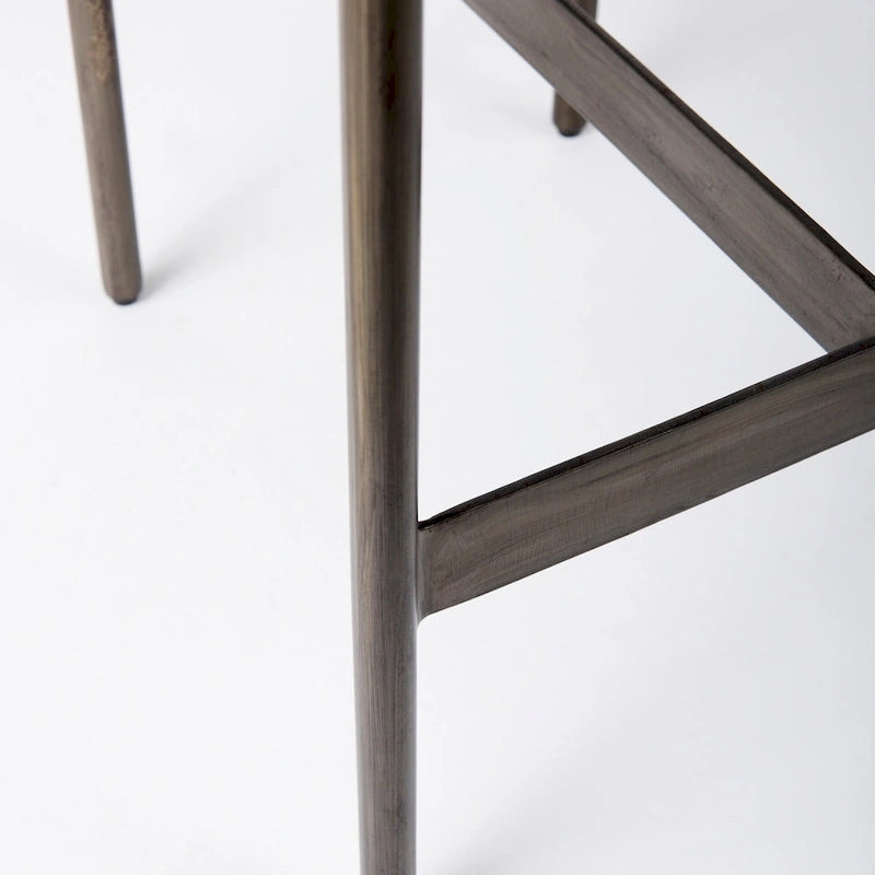 Barhocker mit Sitz aus echtem schwarzem Leder und vernickeltem Metallgestell