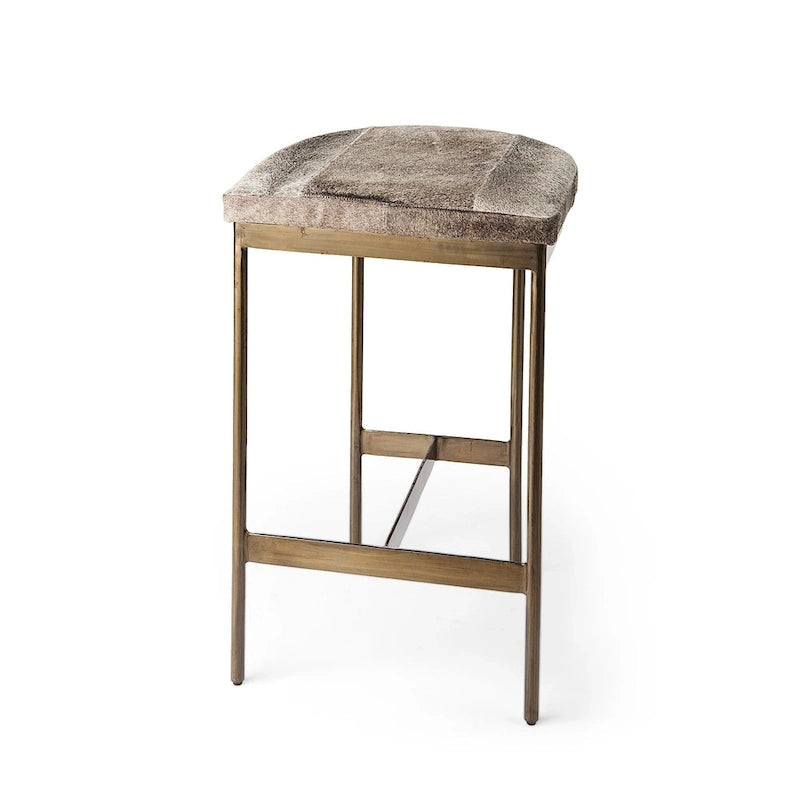 Barhocker mit Sitz aus echtem schwarzem Leder und vernickeltem Metallgestell