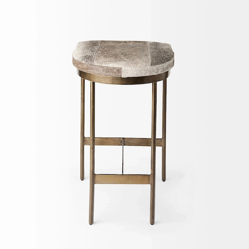 Barhocker mit Sitz aus echtem schwarzem Leder und vernickeltem Metallgestell