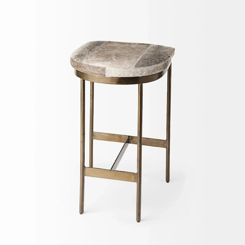 Barhocker mit Sitz aus echtem schwarzem Leder und vernickeltem Metallgestell