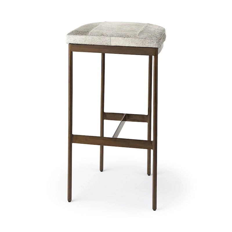 Barhocker mit Sitz aus echtem schwarzem Leder und vernickeltem Metallgestell