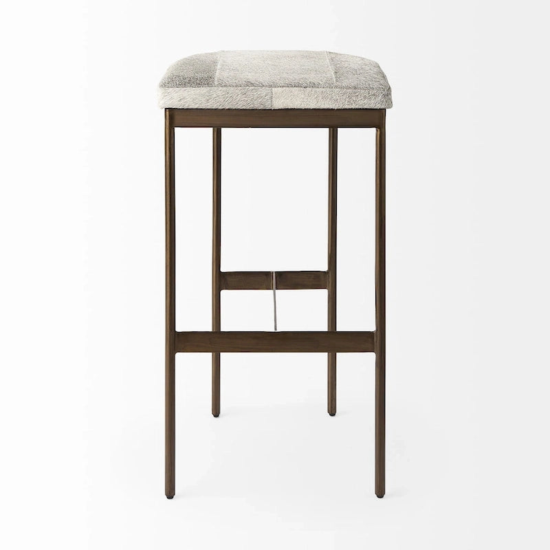 Barhocker mit Sitz aus echtem schwarzem Leder und vernickeltem Metallgestell
