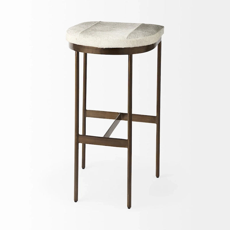 Barhocker mit Sitz aus echtem schwarzem Leder und vernickeltem Metallgestell