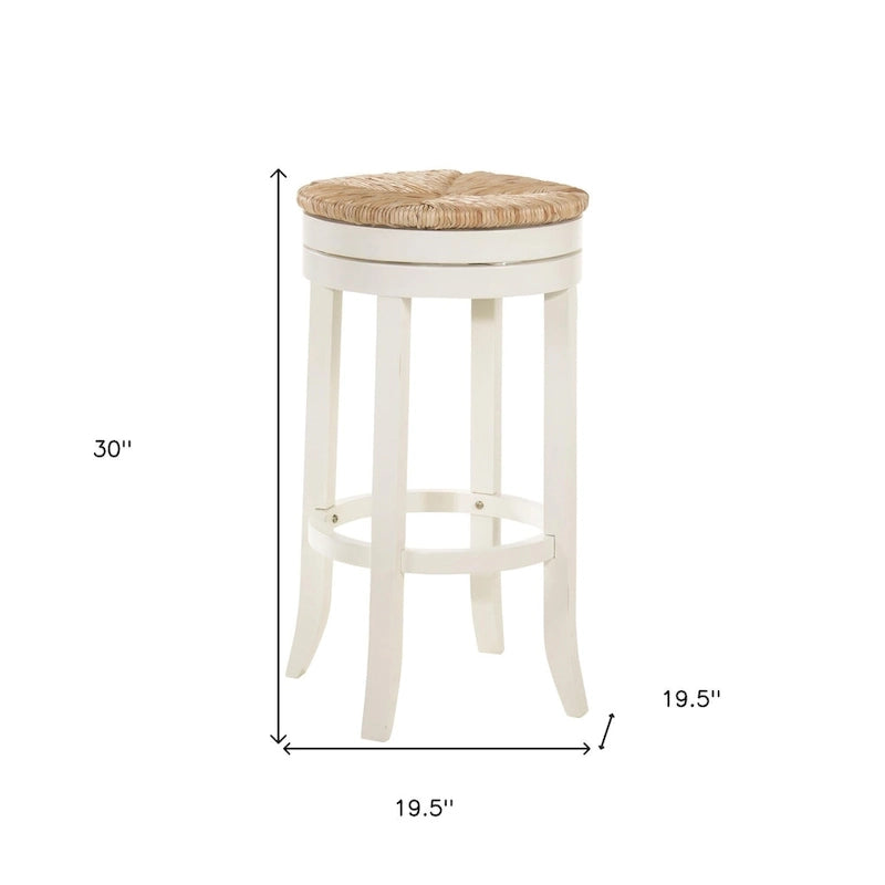 30" Natürlicher und antikweißer Barhocker aus Massivholz, drehbar, ohne Rückenlehne, mit Fußstütze