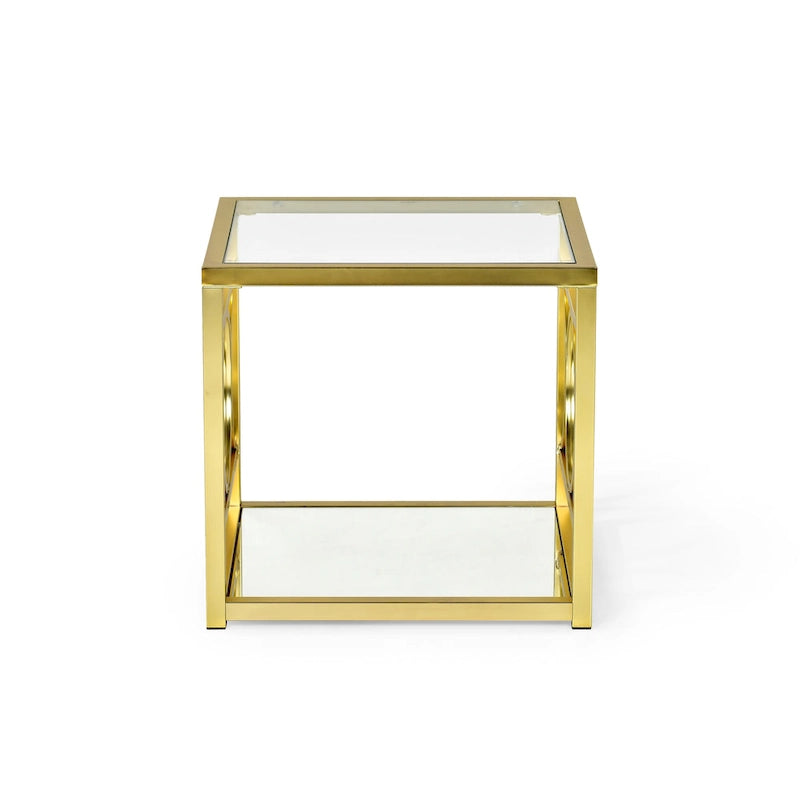 Moderner Beistelltisch aus gehärtetem Glas und Goldmetall