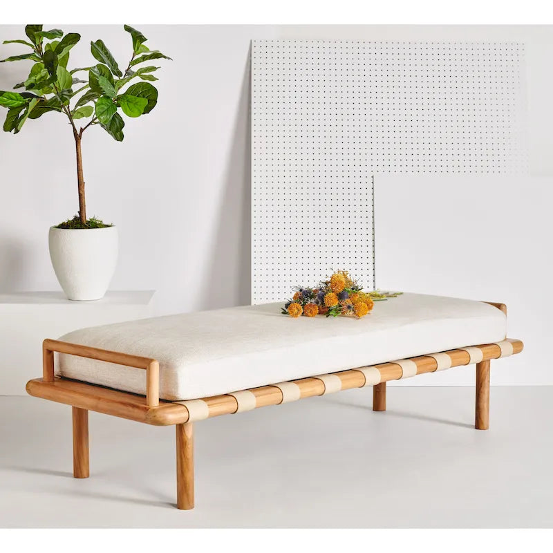 Teakbank mit Kissen - 178 cm B x 66 cm T x 48 cm H