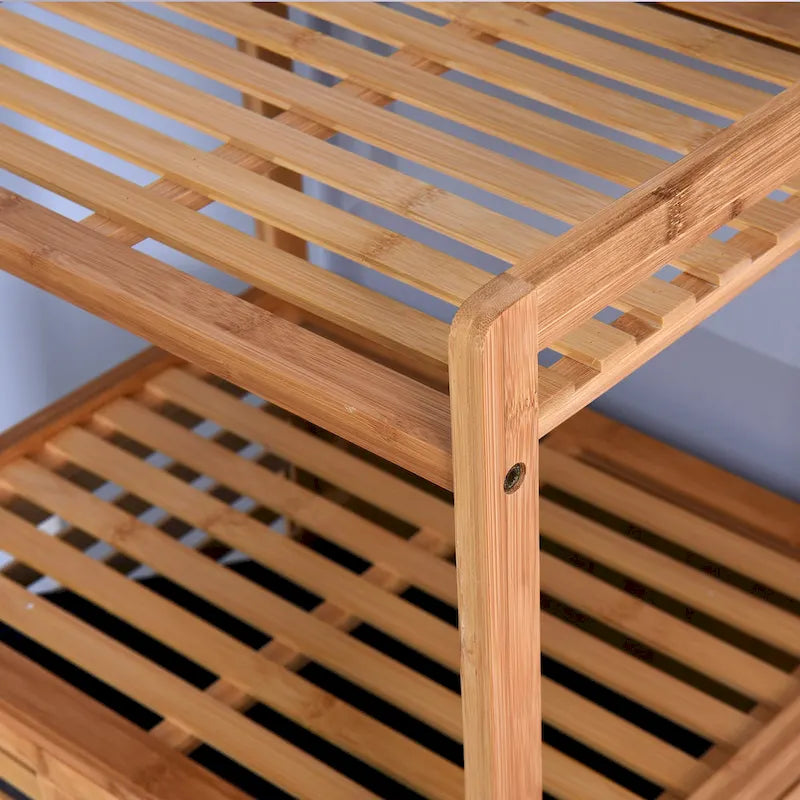 Brauner Badschrank aus Bambus mit 2 Ablagen für Wäsche – 44 x 33 x 96 cm