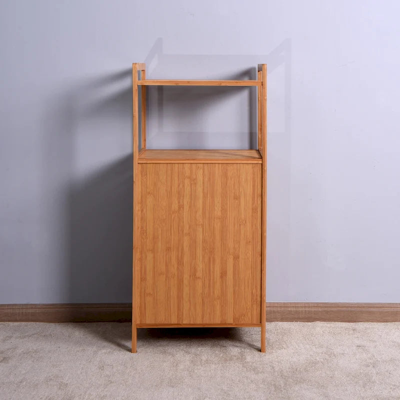 Brauner Badschrank aus Bambus mit 2 Ablagen für Wäsche – 44 x 33 x 96 cm