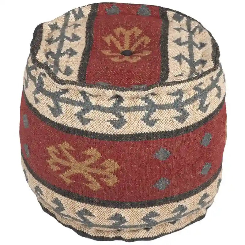 Handgefertigter Pouf aus Wolle und Jute