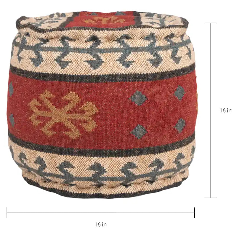 Handgefertigter Pouf aus Wolle und Jute