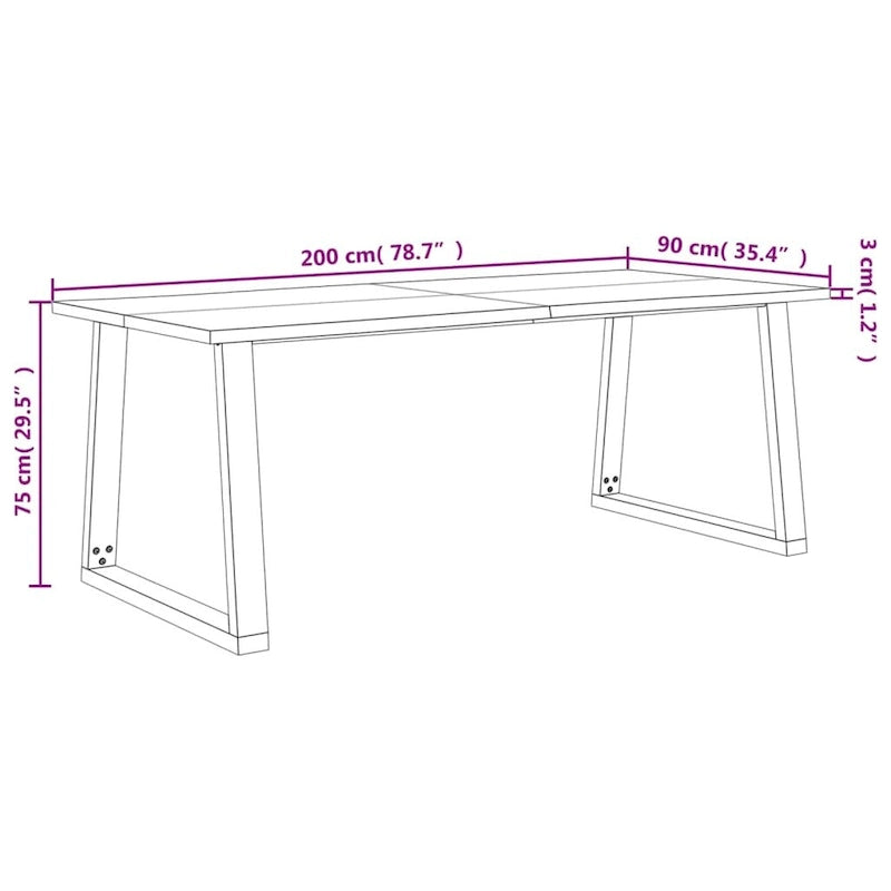 Esstisch mit Baumkante 200x90x75 cm Massivholz Akazie