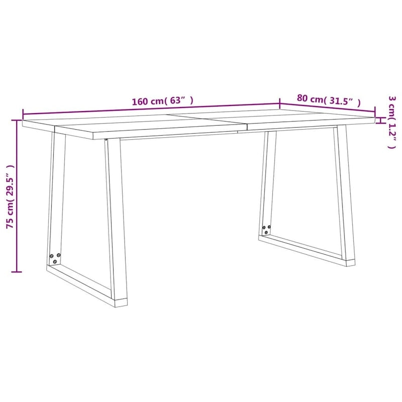 Esstisch mit Baumkante 200x90x75 cm Massivholz Akazie