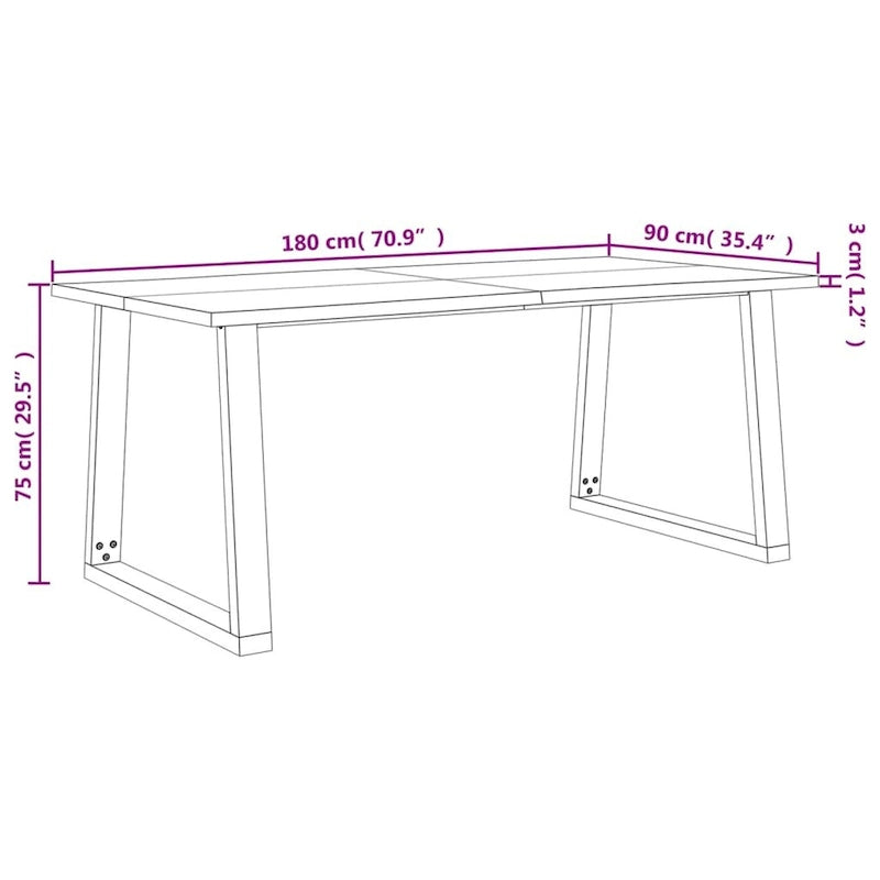 Esstisch mit Baumkante 200x90x75 cm Massivholz Akazie