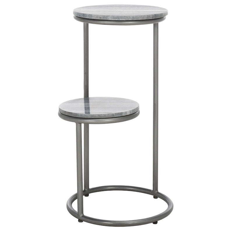 Runder Getränketisch mit 2 Marmorplatten (komplett montiert) – 33 cm B x 30,5 cm T x 61 cm H