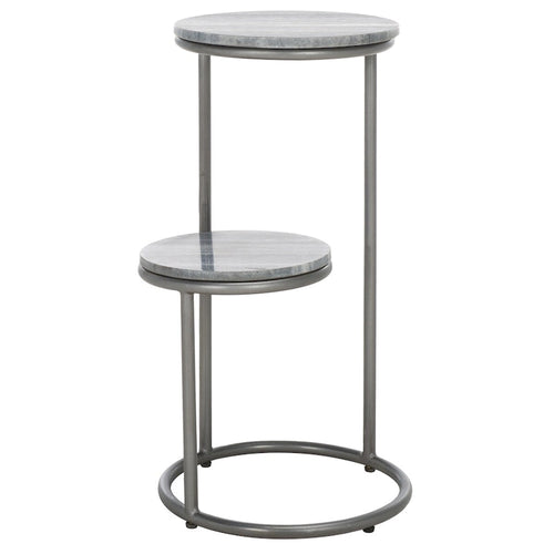 Runder Getränketisch mit 2 Marmorplatten (komplett montiert) – 33 cm B x 30,5 cm T x 61 cm H