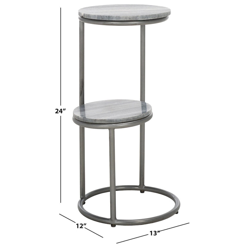 Runder Getränketisch mit 2 Marmorplatten (komplett montiert) – 33 cm B x 30,5 cm T x 61 cm H
