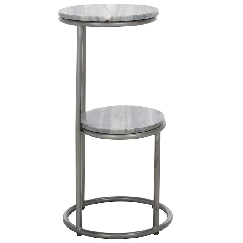 Runder Getränketisch mit 2 Marmorplatten (komplett montiert) – 33 cm B x 30,5 cm T x 61 cm H