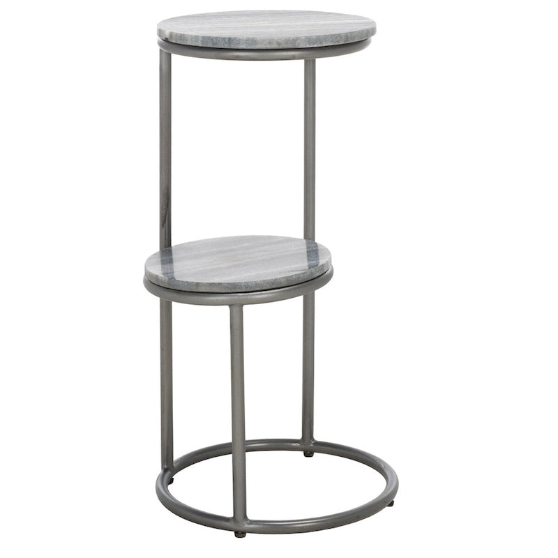 Runder Getränketisch mit 2 Marmorplatten (komplett montiert) – 33 cm B x 30,5 cm T x 61 cm H