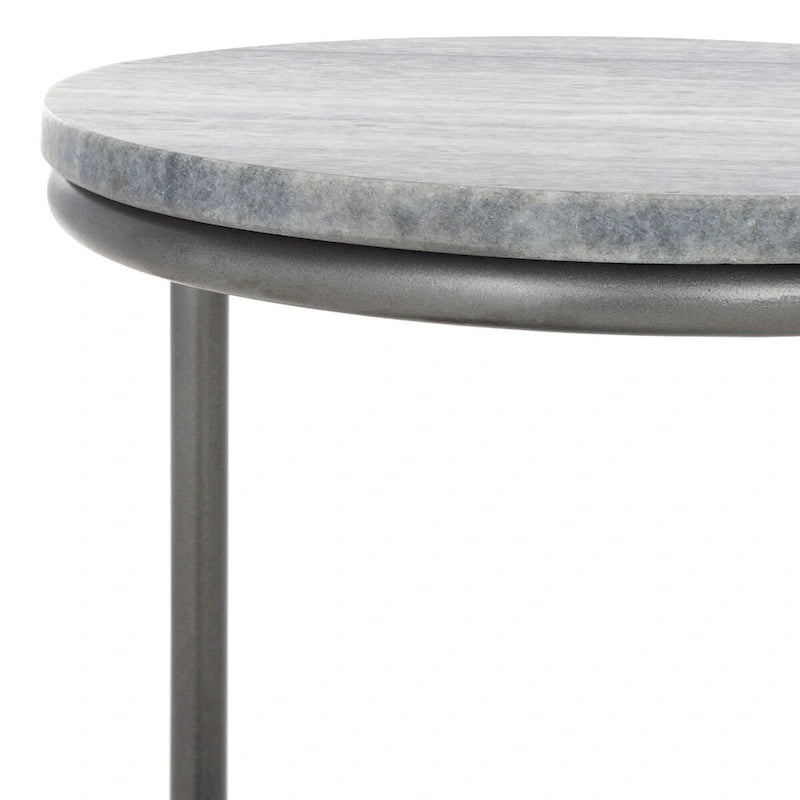 Runder Getränketisch mit 2 Marmorplatten (komplett montiert) – 33 cm B x 30,5 cm T x 61 cm H