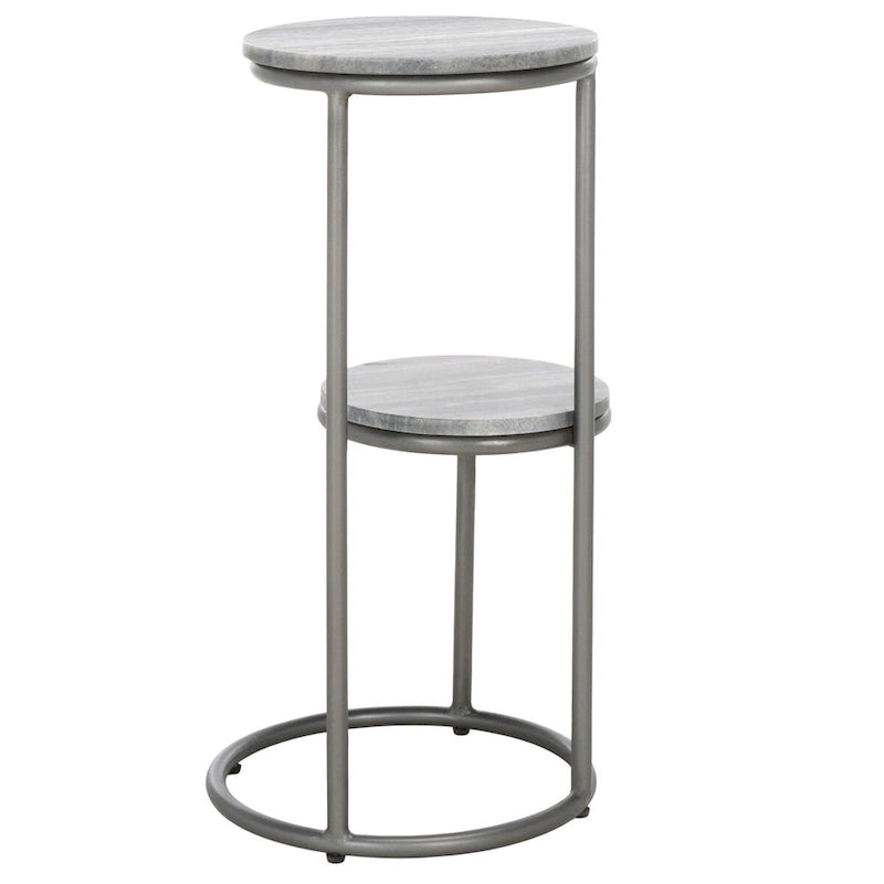 Runder Getränketisch mit 2 Marmorplatten (komplett montiert) – 33 cm B x 30,5 cm T x 61 cm H