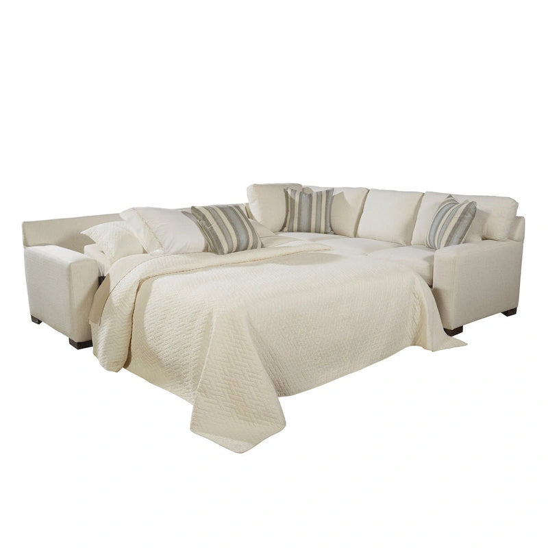 Cremefarbenes Sectional Schlafsofa mit Queen Gel Memory Foam Matratze
