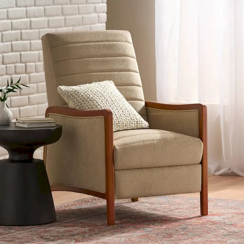 Mid-Century Modern Stoffkanalnaht-Holz-Liegesessel zum Zurücklehnen