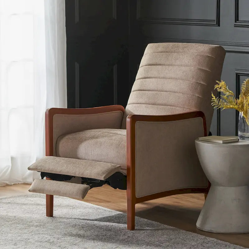 Mid-Century Modern Stoffkanalnaht-Holz-Liegesessel zum Zurücklehnen