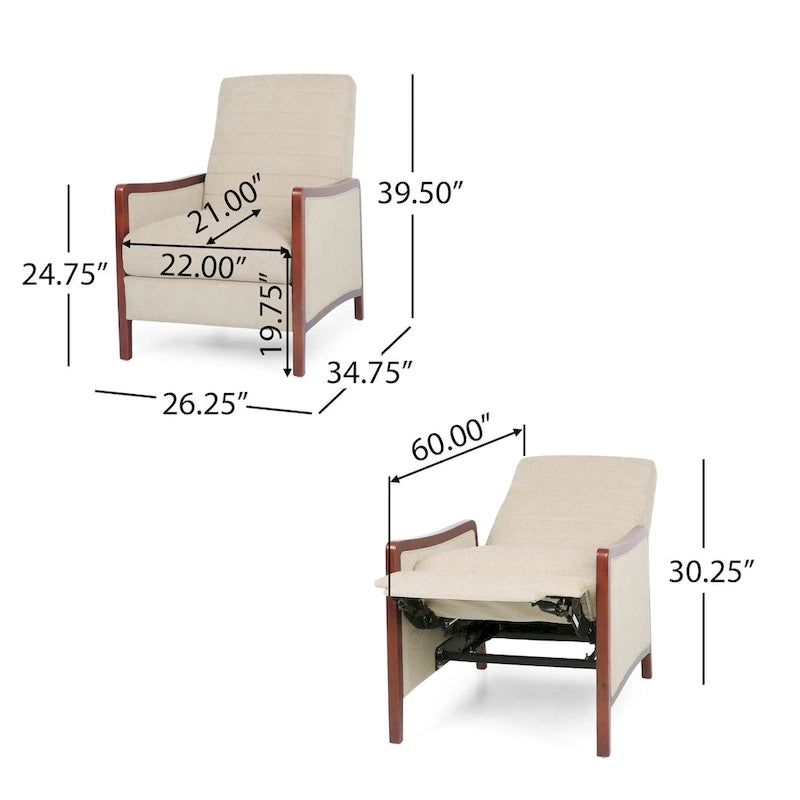 Mid-Century Modern Stoffkanalnaht-Holz-Liegesessel zum Zurücklehnen