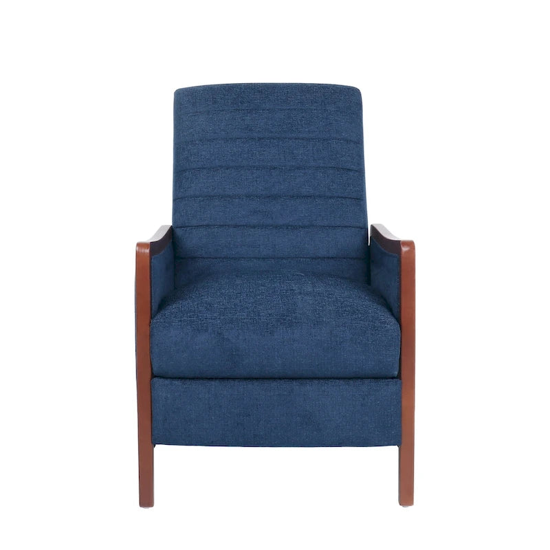 Mid-Century Modern Stoffkanalnaht-Holz-Liegesessel zum Zurücklehnen