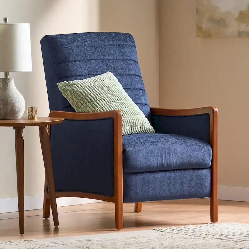 Mid-Century Modern Stoffkanalnaht-Holz-Liegesessel zum Zurücklehnen