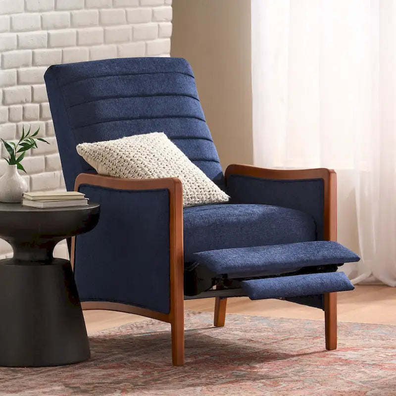 Mid-Century Modern Stoffkanalnaht-Holz-Liegesessel zum Zurücklehnen