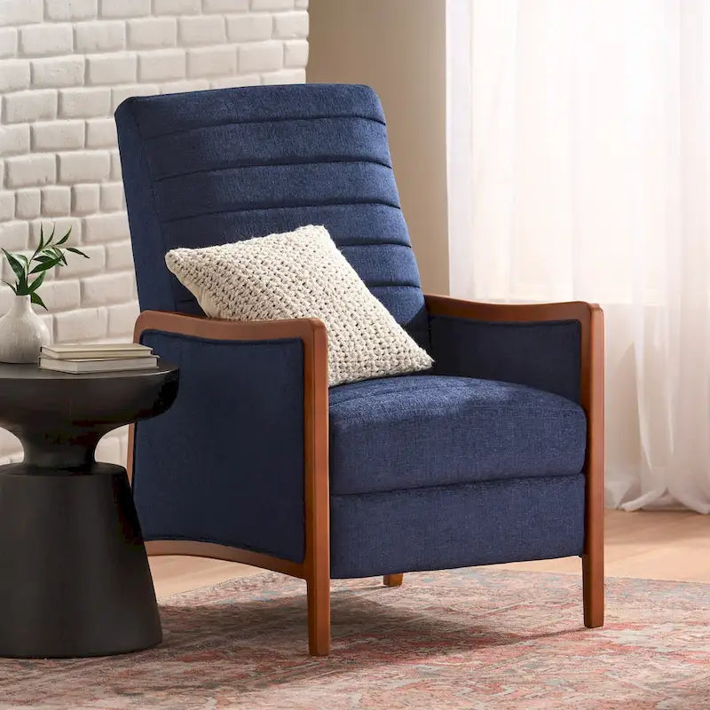 Mid-Century Modern Stoffkanalnaht-Holz-Liegesessel zum Zurücklehnen