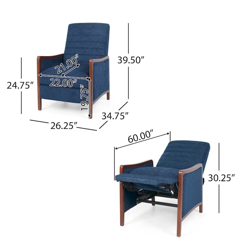 Mid-Century Modern Stoffkanalnaht-Holz-Liegesessel zum Zurücklehnen