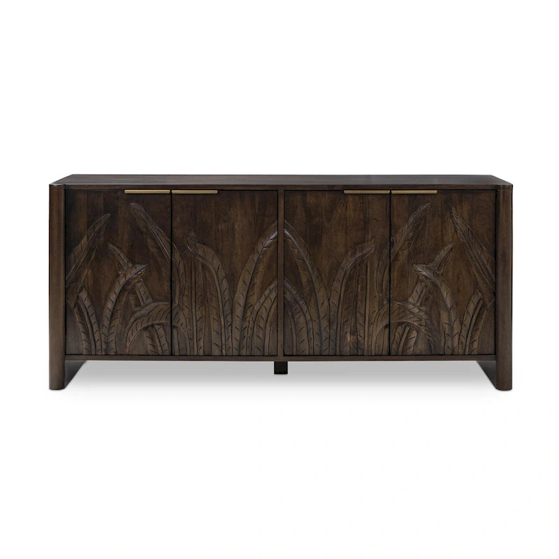 82" Sideboard aus massivem Mangoholz mit handgeschnitztem Blattmotiv