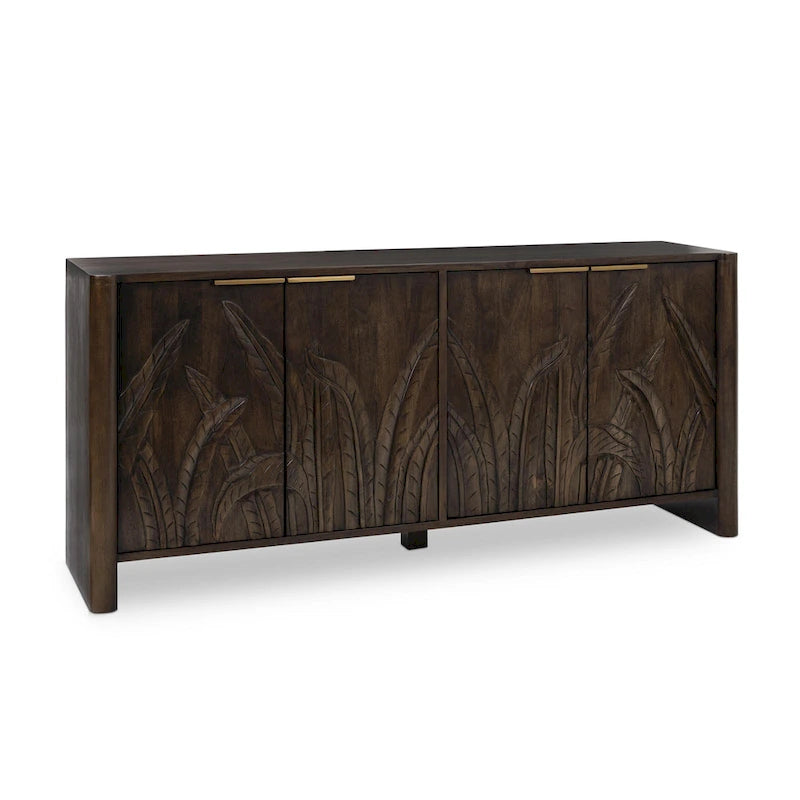 82" Sideboard aus massivem Mangoholz mit handgeschnitztem Blattmotiv