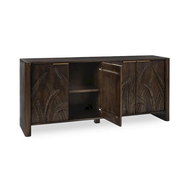 82" Sideboard aus massivem Mangoholz mit handgeschnitztem Blattmotiv