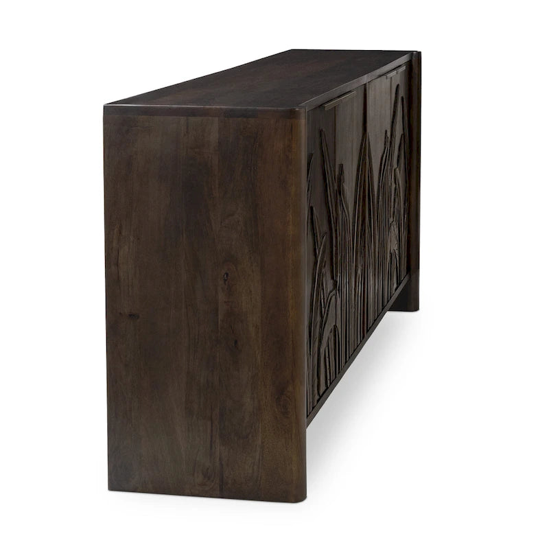 82" Sideboard aus massivem Mangoholz mit handgeschnitztem Blattmotiv