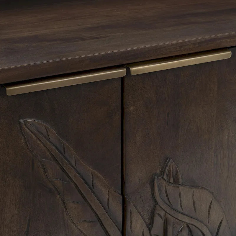 82" Sideboard aus massivem Mangoholz mit handgeschnitztem Blattmotiv